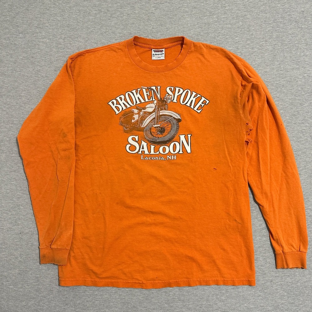 Vintage Broken Spoke Saloon Laconia NH Motorcycle Rally Orange LS Shirt XL